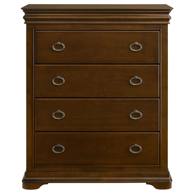 Gravis Tall Dresser Chest with 4 Drawers, Crown Moldings, Cherry Brown image number 2