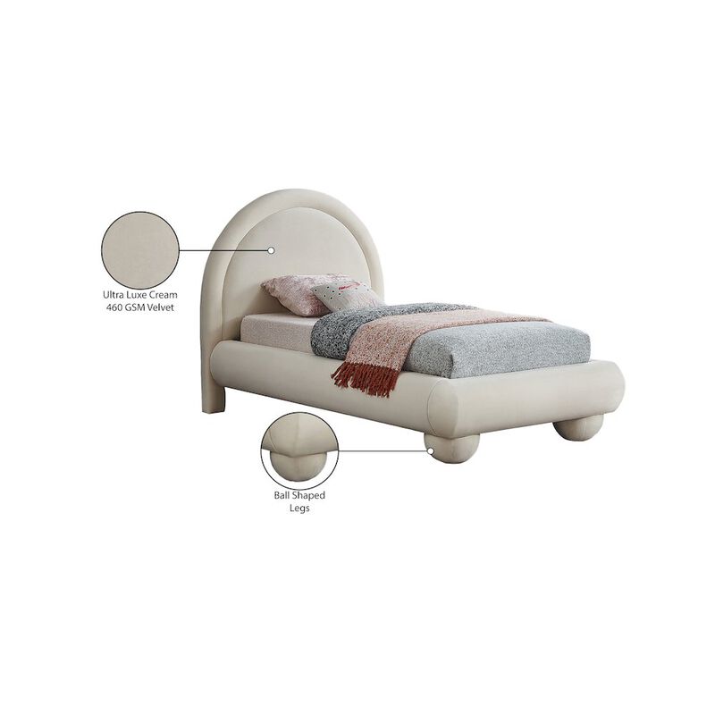 Meridian Furniture Madrid Cream Velvet Twin Bed