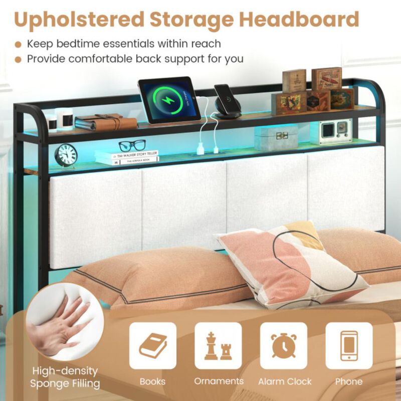 Hivvago Bed Frame with LED Light and Charging Station