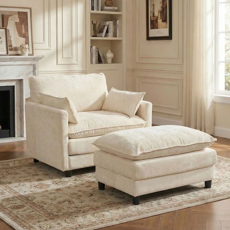 Envelor Modern Chenille 2-Seat Accent Sofa with Ottoman and Decorative Pillows image number 1