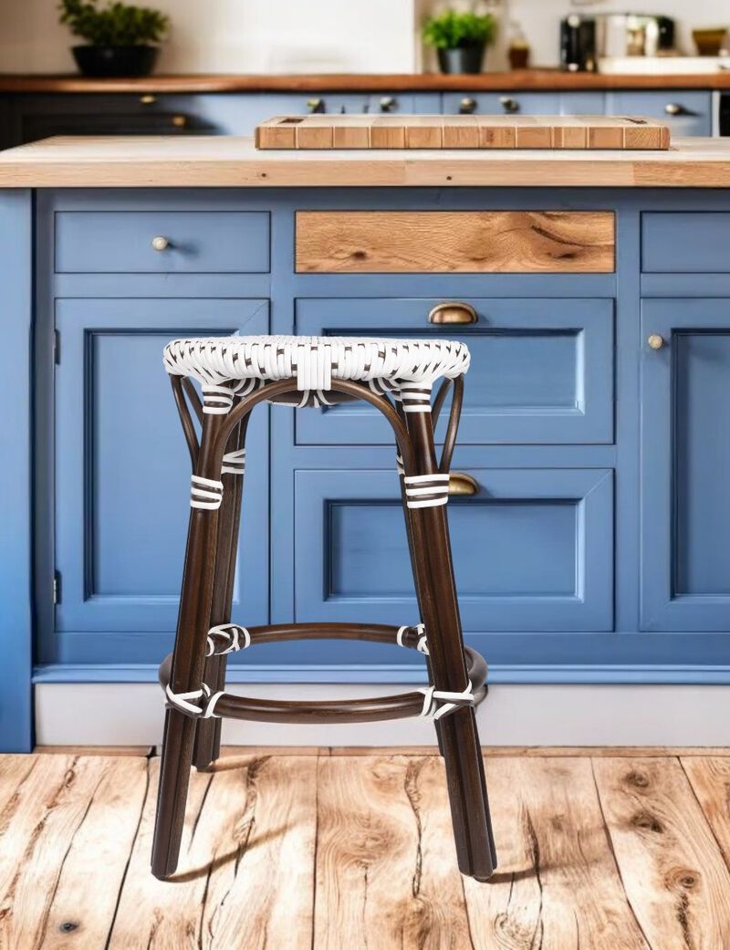 Hivvago 24 Inch White and Dark Brown Rattan Backless Counter Height Bar Chair