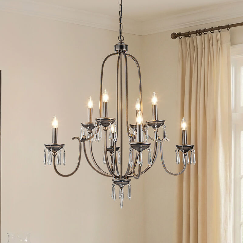 35'' 8-Light Antique Bronze Dimmable Traditional Metal Chandelier with Crystal Accents and Adjustable Hanging Height for Dining Room Foyer or Living Room image number 1