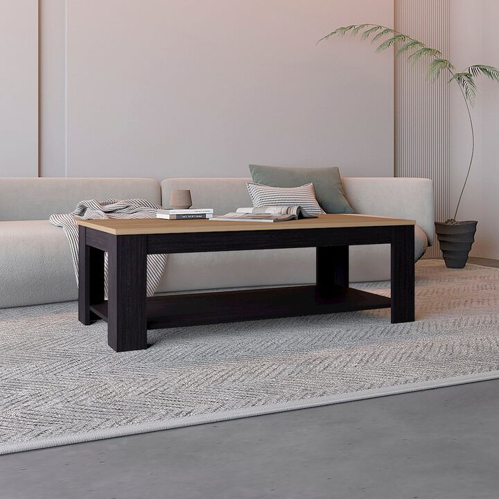 Tuhome Cecil Coffee Table with Open Storage Shelf for Decor, Modern Design, Natural Oak
