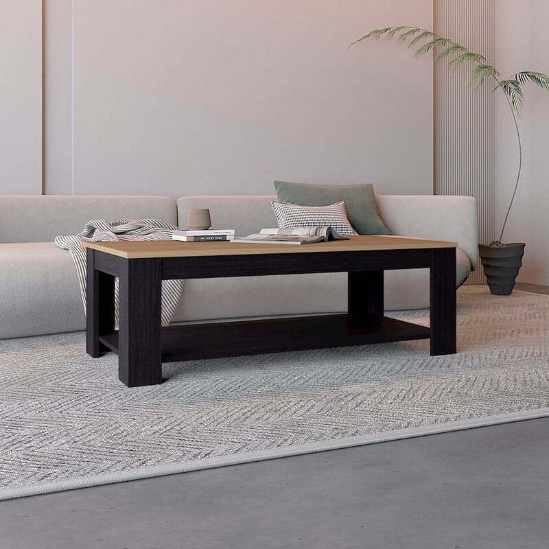 Tuhome Cecil Coffee Table with Open Storage Shelf for Decor, Modern Design, Natural Oak