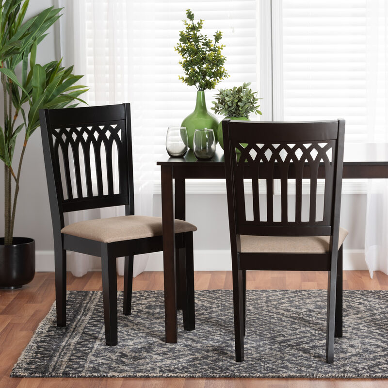 Baxton Studio Genesis Cream Fabric and Dark Brown Finished Wood 2-Piece Dining Chair Set