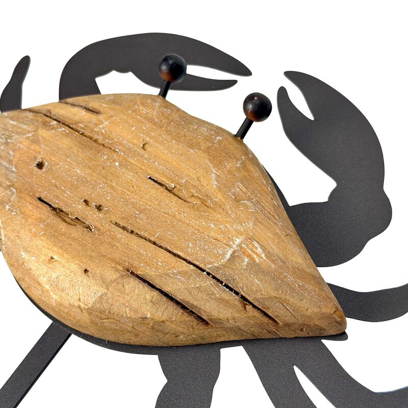 Set Of 3 Nautical Wood And Metal Decorative Wall Hooks Fish Crab Octopus image number 3