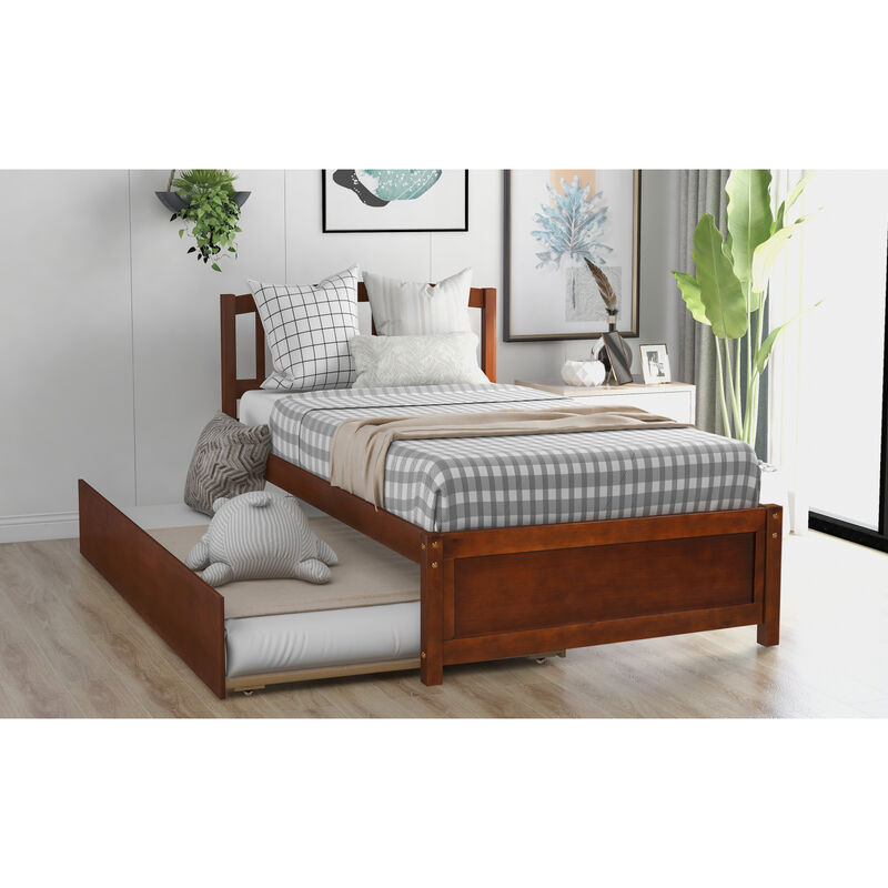 Twin size Platform Bed Wood Bed Frame with Trundle