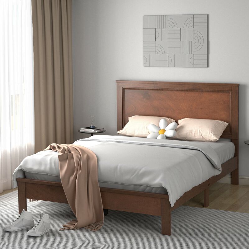 Platform Bed Frame with Slats and High Headboard for Bedroom Setup