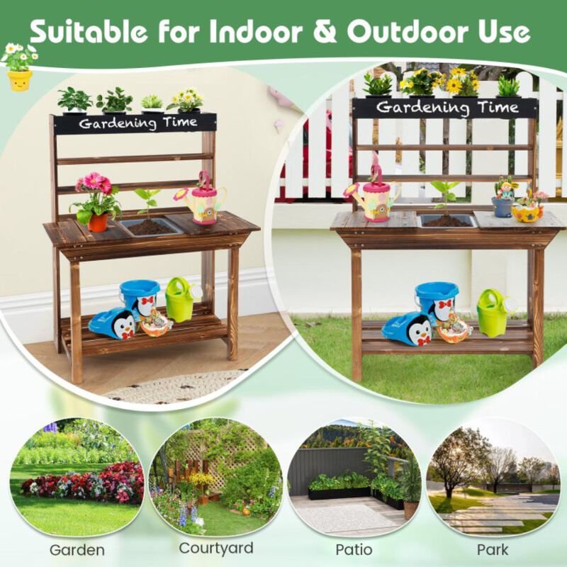 Hivvago Wooden Potting Bench Table Outdoor Mud Kitchen with Solid Fir Wood Frame