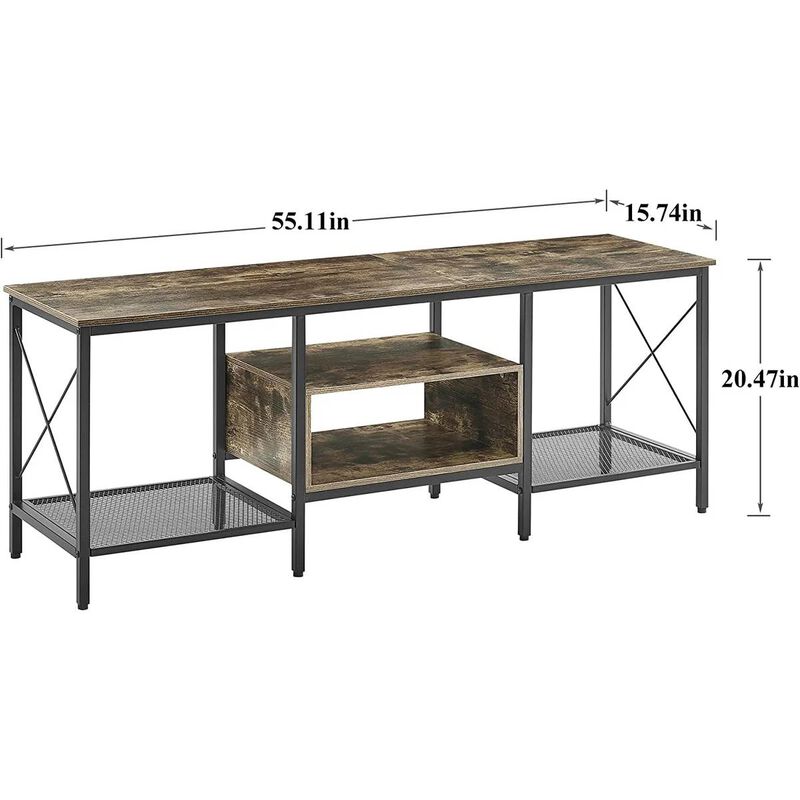 Metal and Wood Media Console Table with Open Storage Shelves