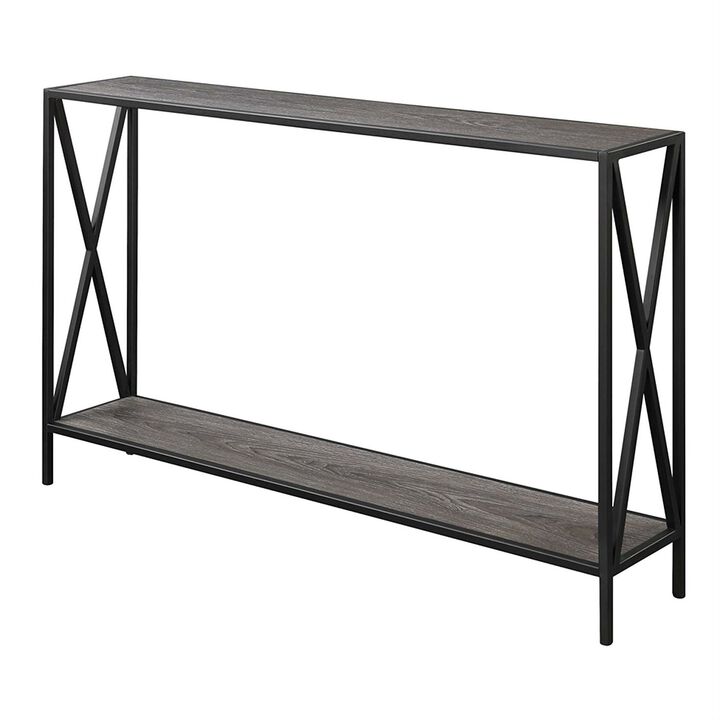 Hivvago Weathered Grey Wood Console Sofa Table with Bottom Shelf and Metal Frame