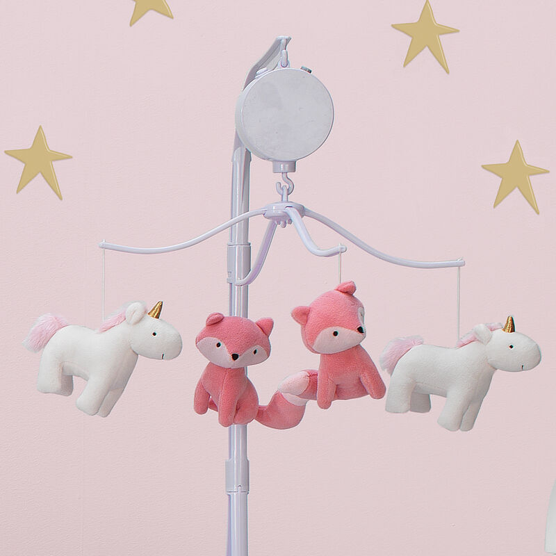 Bedtime Originals Rainbow Unicorn and Fox White/Coral Musical Baby Crib Mobile