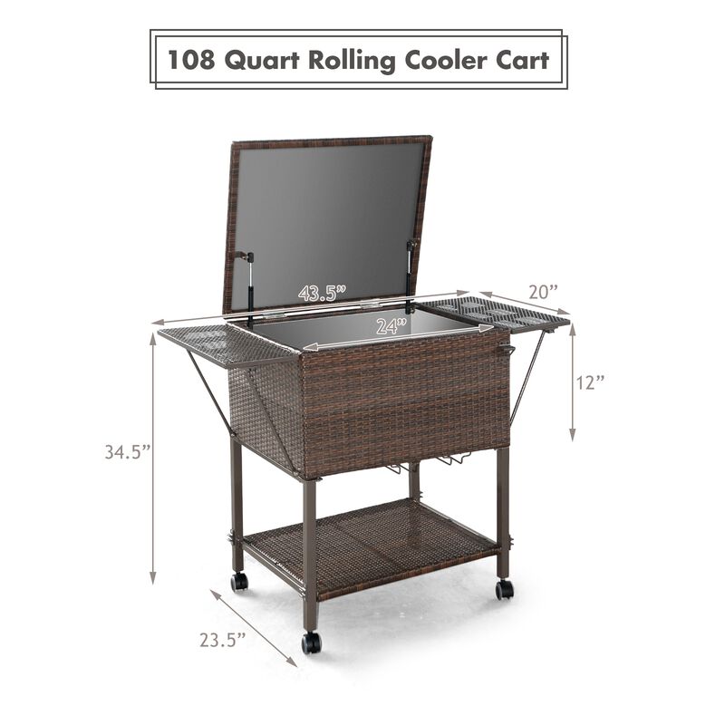 108 Qt Outdoor Portable Rattan Cooler Cart Trolley
