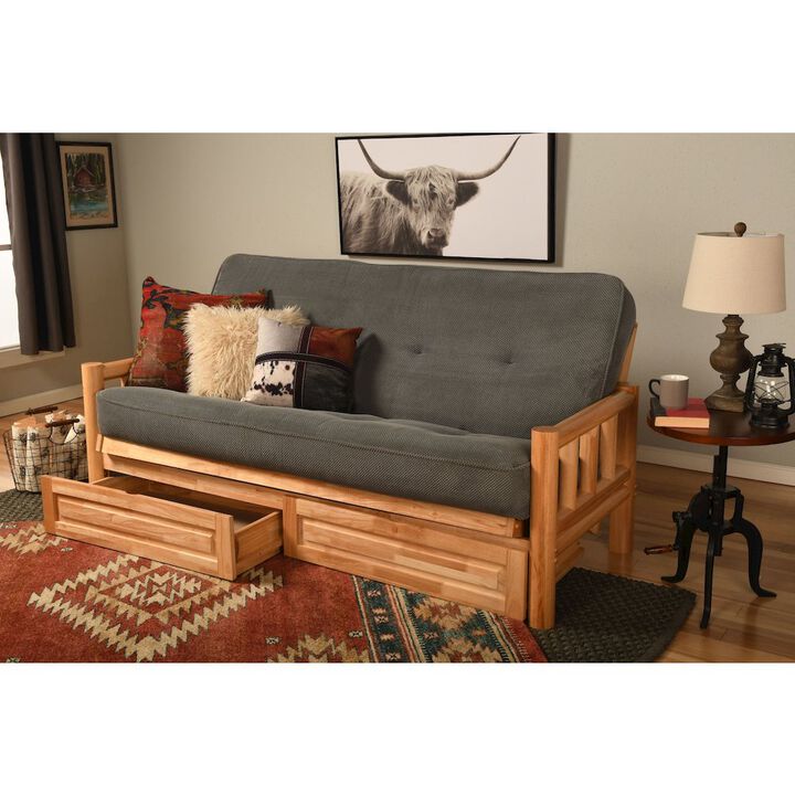 Lodge Frame-Natural Finish-Marmont Thunder Mattress-Storage Drawers