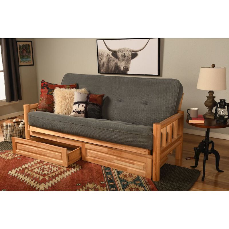 Lodge Frame-Natural Finish-Marmont Thunder Mattress-Storage Drawers image number 1