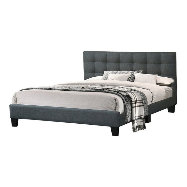 Dex Modern Platform Queen Size Bed, Plush Tufted Upholstery, Charcoal Gray - Benzara