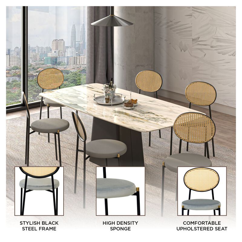 LeisureMod Euston Modern Dining Chair with Wicker Back and Velvet Seat, Indoor Kitchen, Dining Room, Home, Contemporary Side Chair Seating