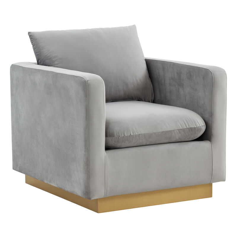 LeisureMod Nervo Velvet Accent Armchair With Gold Frame