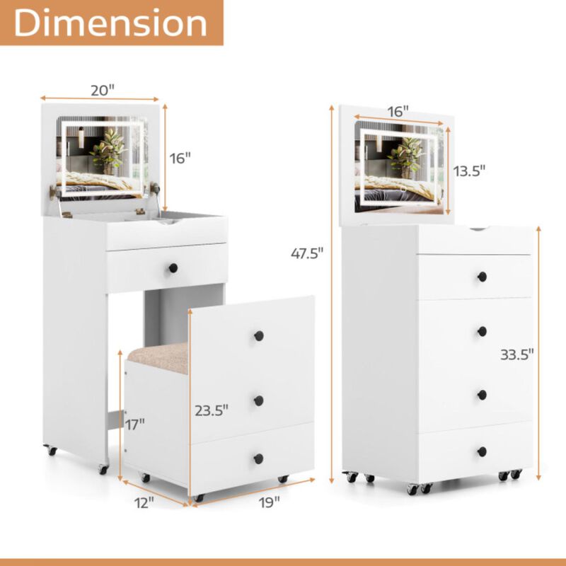 Hivvago 3-in-1 Vanity Set with Cushioned Stool and Flip-up Mirror