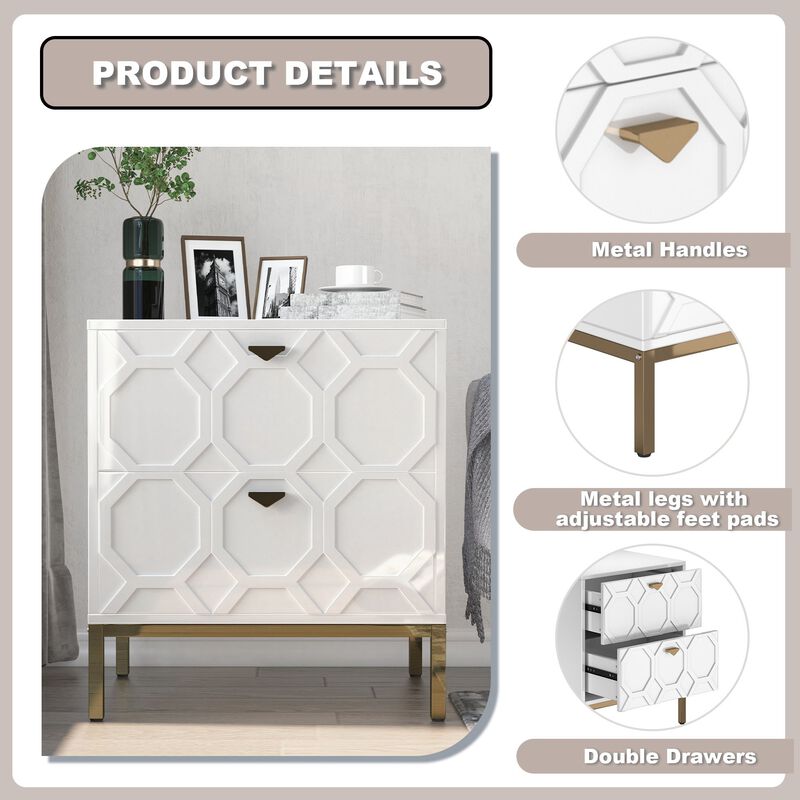 MONDAWE Modern Design 2 Drawer Wood Nightstand Stylish Accent Cabinet for Living Room,Bedroom