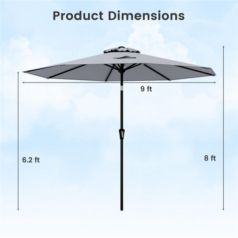9 FT Outdoor Market Patio Table Umbrella Push Button Tilt Crank Lift-gray image number 3