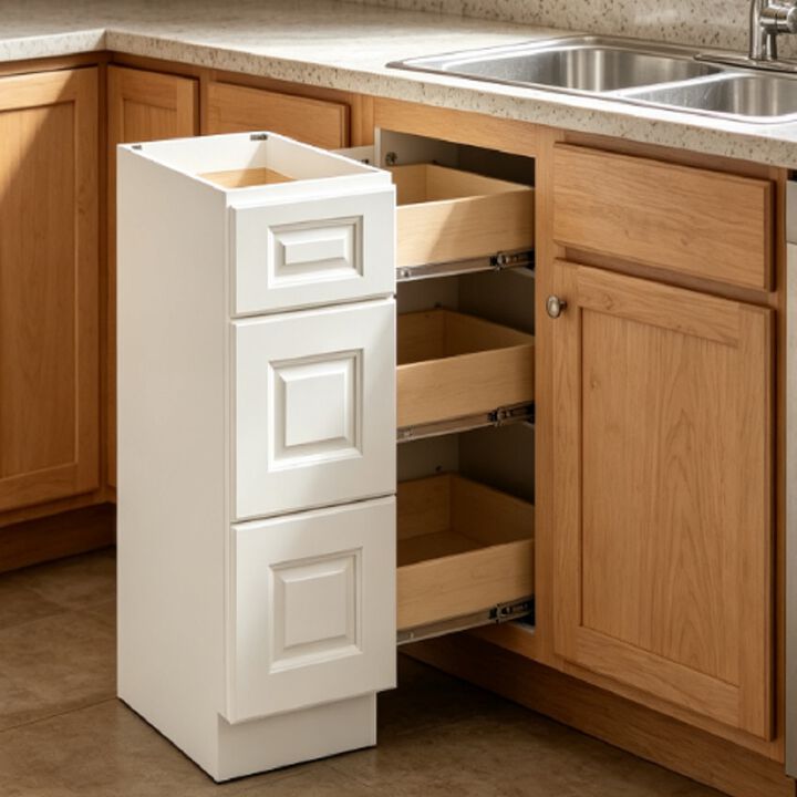 Compact 3-Drawer Base Cabinet, Soft-Close Undermount Slides for Kitchen or Bathroom Storage