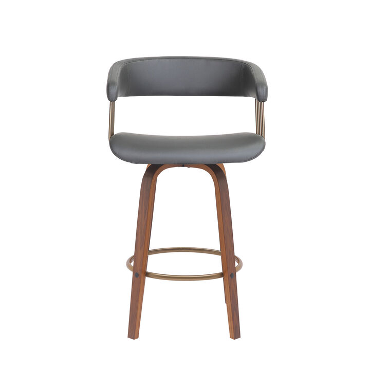 HomeRoots Faux Leather Counter Stool with Armrests and Bucket Seat