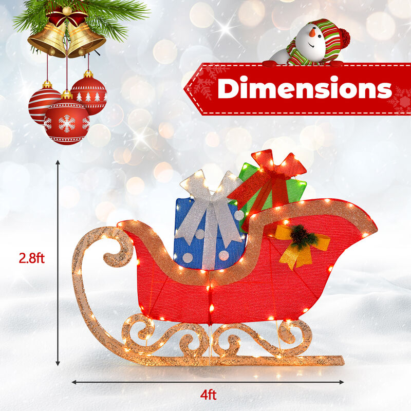 4 FT Long Christmas Sleigh Decoration with 94 Pre-lit Warm Bright LED Lights