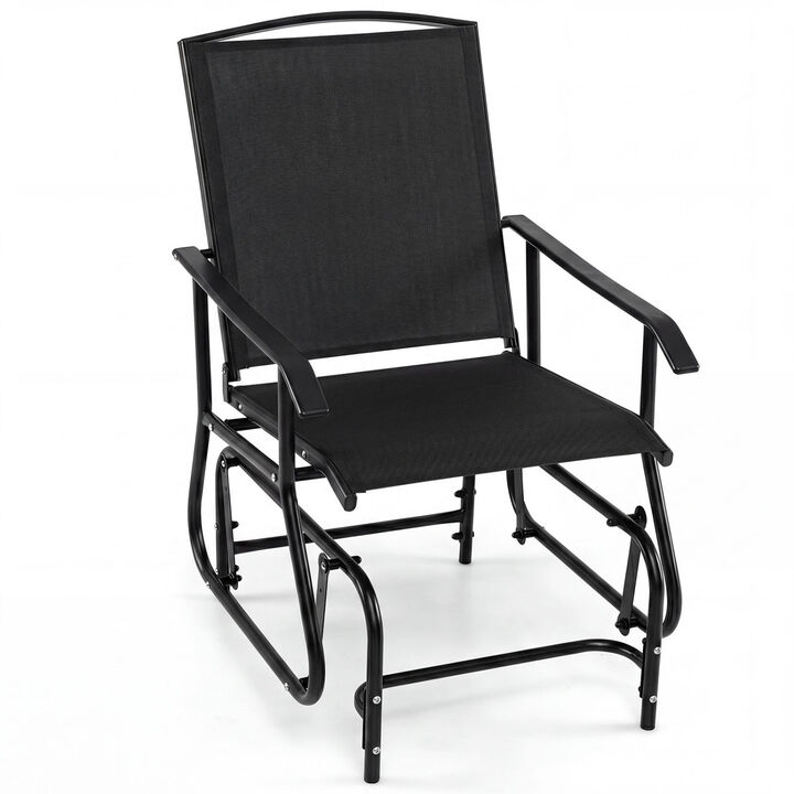 Patio Glider Chair with Black Metal Frame and Comfortable Armrests