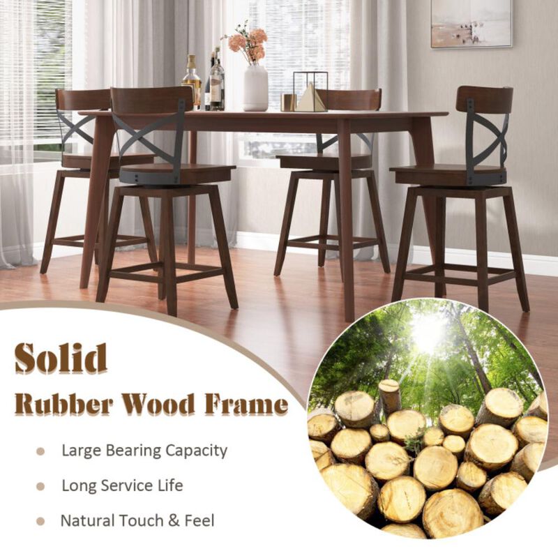 Hivvago Set of 2 Wooden Swivel Bar Stools with Open X Back and Footrest