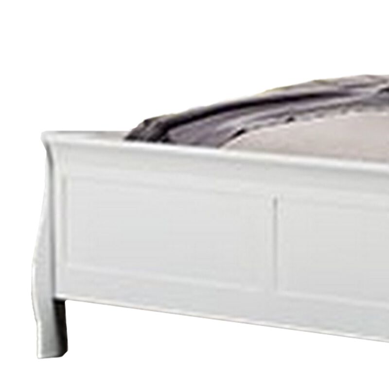 Ryla Queen Size Bed, Sleek Modern Panel Headboard Design, White Solid Wood - Benzara