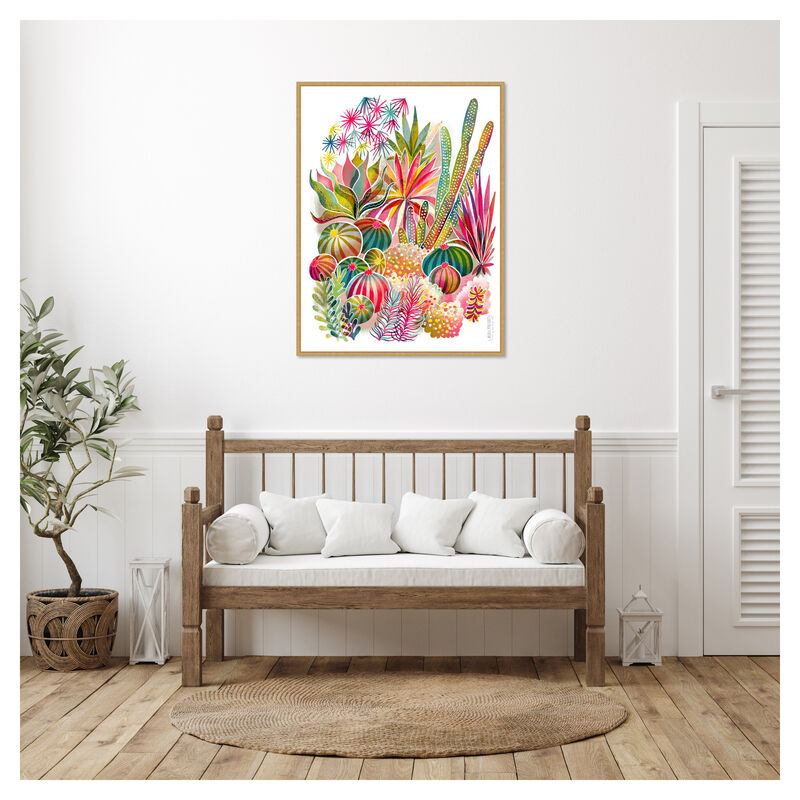 Flowering Succulent and Cacti Garden by Uta Krogmann Framed Canvas Wall Art