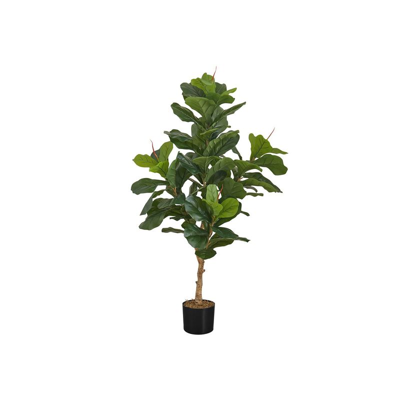 Monarch Specialties I 9541 - Artificial Plant, 47" Tall, Fiddle Tree, Indoor, Faux, Fake, Floor, Greenery, Potted, Real Touch, Decorative, Green Leaves, Black Pot image number 0