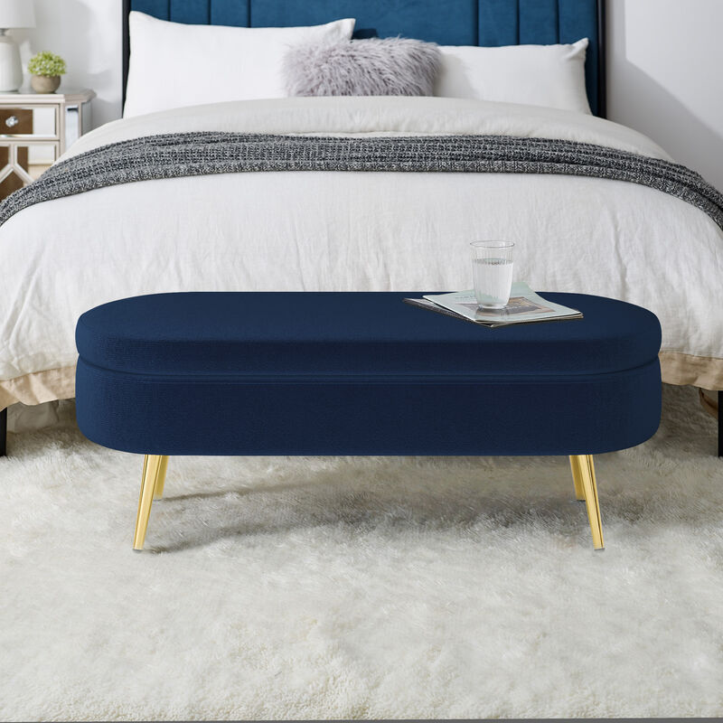 Merax Flannel Storage Ottoman with Metal Legs & Hardwood Frame &ndash; Soft Footstool/Seat with Hidden Storage image number 2