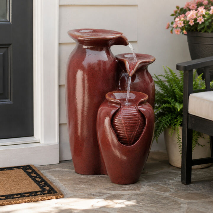 3-Tier Cascading Jars Outdoor Water Fountain, Red