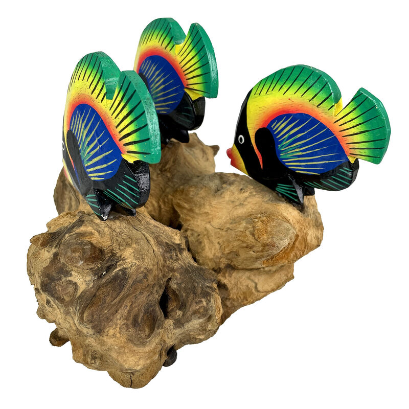 Handcrafted Driftwood & 3 Tropical Fish Sculpture Coastal Nautical Table Decor image number 4