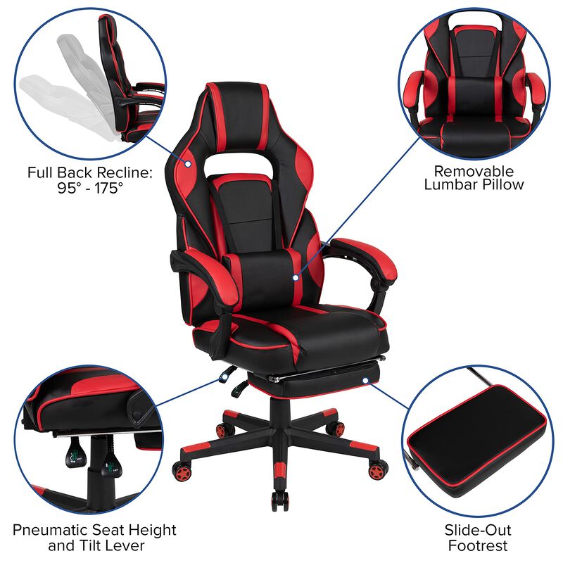 Flash Furniture Red Gaming Desk with Cup Holder/Headphone Hook & Red Reclining Back/Arms Gaming Chair with Footrest