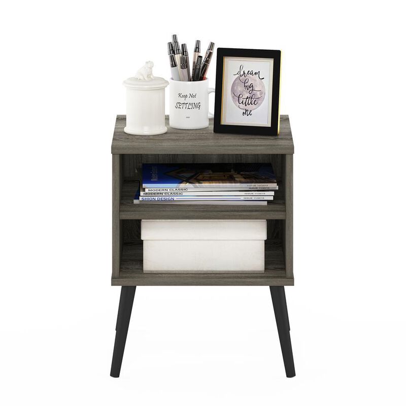 Furinno Claude Mid Century Style End Table with Wood Legs, French Oak Grey
