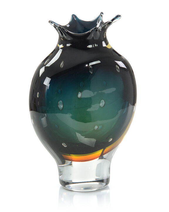 Hand-Blown Dark Blue and Amber Vase