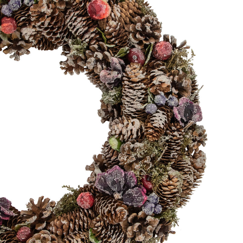 Sugared Purple Flowers and Pine Cones Artificial Christmas Wreath - 20-Inch  Unlit