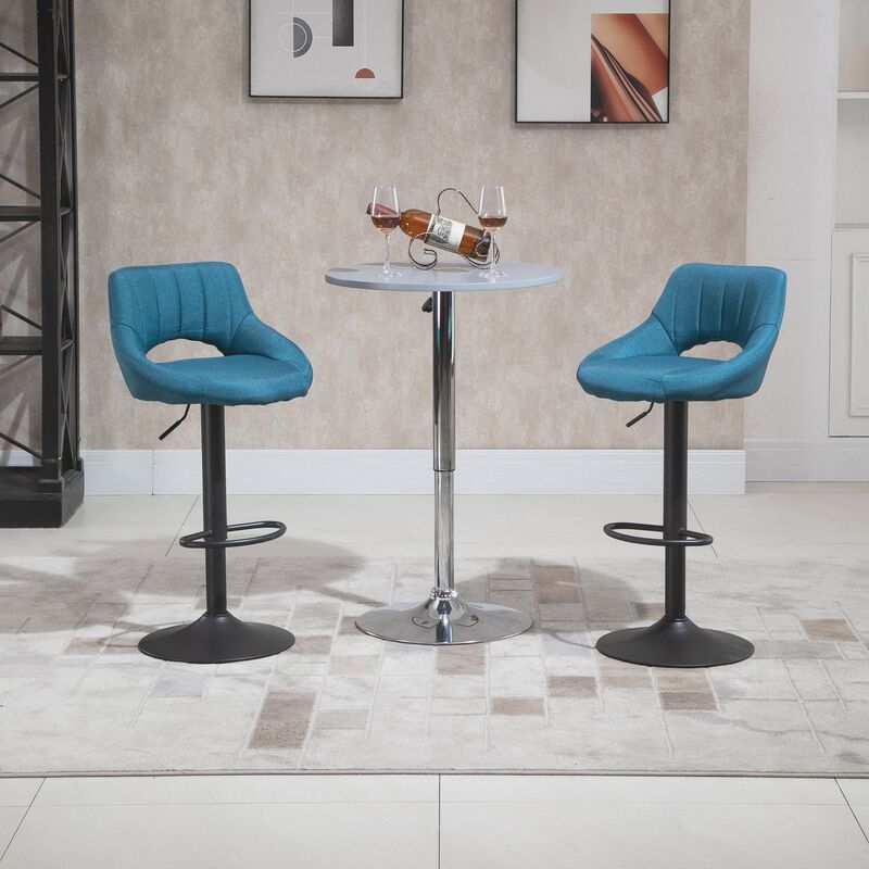 Modern Bar Stools Set of 2 Swivel Bar Height Barstools Chairs with Adjustable Height, Round Heavy Metal Base, and Footrest, Blue image number 2