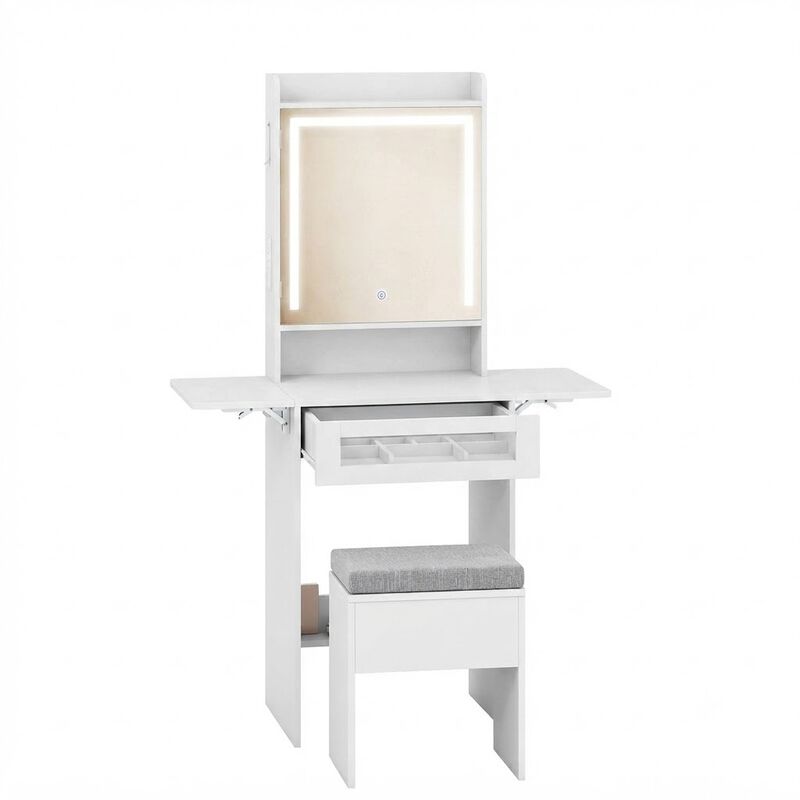Bedroom Vanity Desk with Mirror Lights and Compact Storage Design image number 0