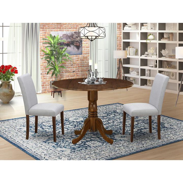 East West Furniture 3 Pc Dining Set Includes a Round Table and 2 Upholstered Chairs, Antique Walnut