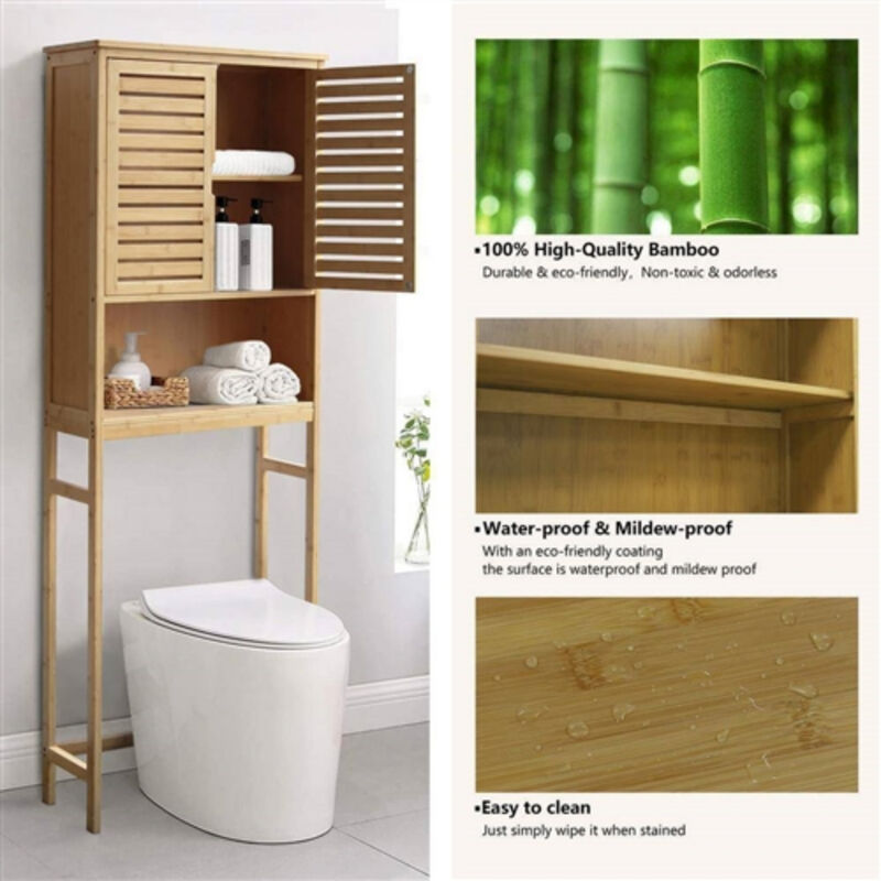 Wood Finish Bathroom Cabinet &ndash; Over the Toilet Storage Organizer with Adjustable Shelves