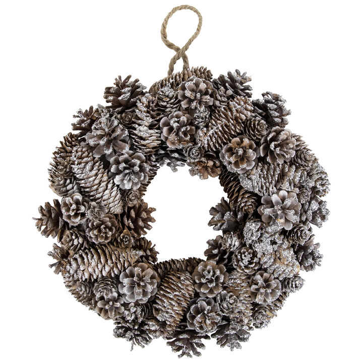 Frosted Assorted Pinecone Decorative Christmas Wreath  13.5-Inch  Unlit