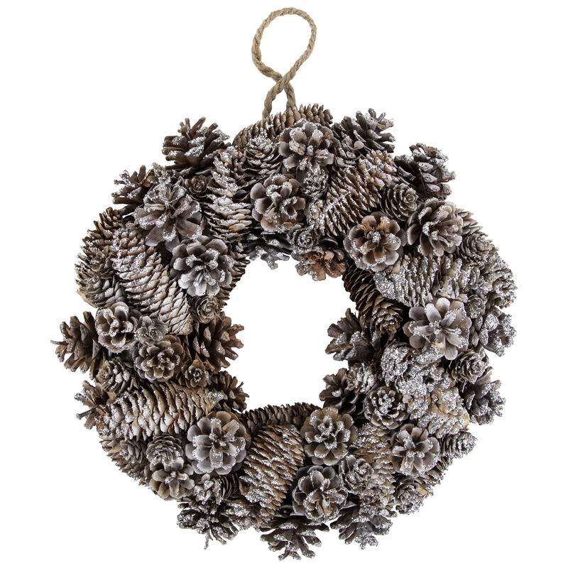Frosted Assorted Pinecone Decorative Christmas Wreath  13.5-Inch  Unlit image number 0
