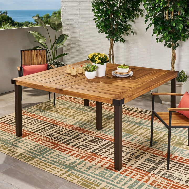 Merax Modern Industrial Acacia Wood Dining Table for Outdoor Indoor