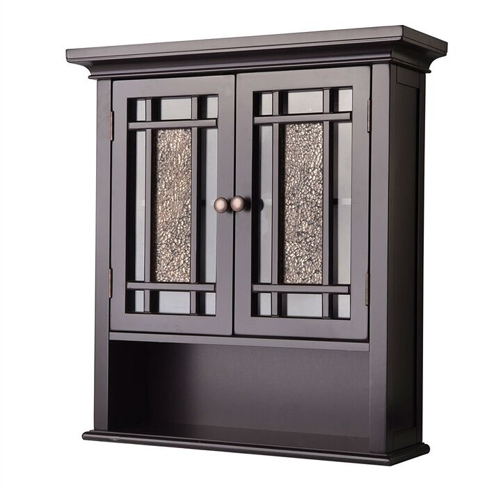 QuikFurn Espresso Bathroom Wall Cabinet with Amber Mosaic Glass Accents