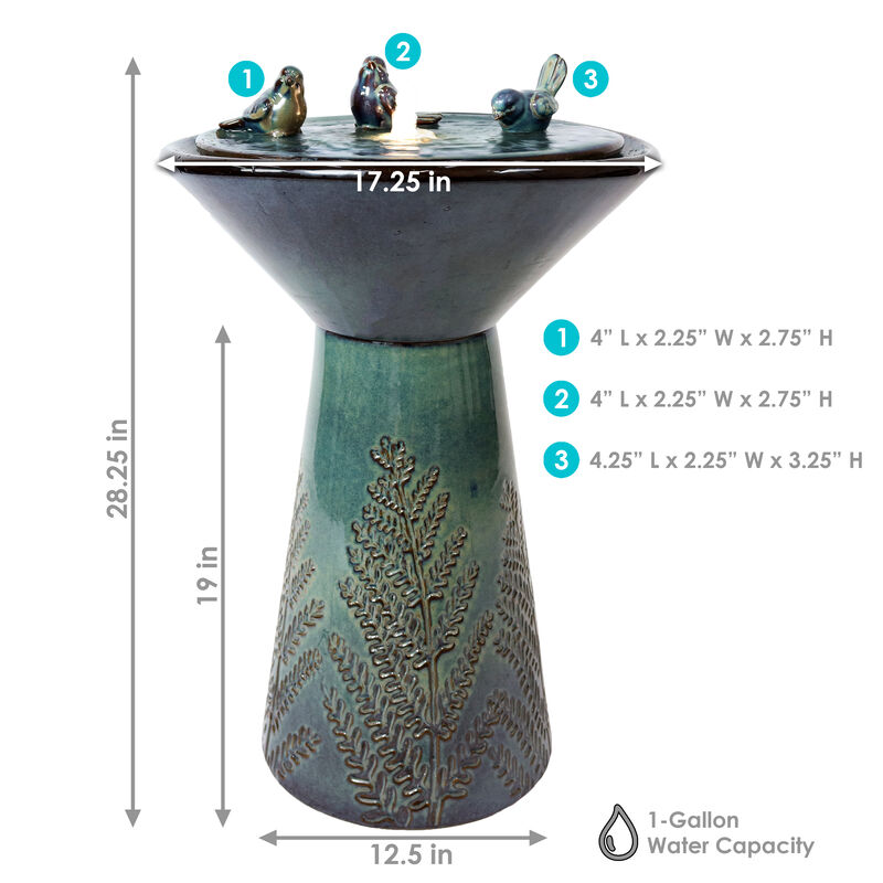 Sunnydaze Gathering Birds Ceramic Outdoor Fountain with LED Lights - 28 in