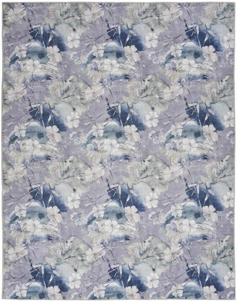 5 x 7 Ivory Blue and gray Floral Power Loom Washable Non Skid Area Rug